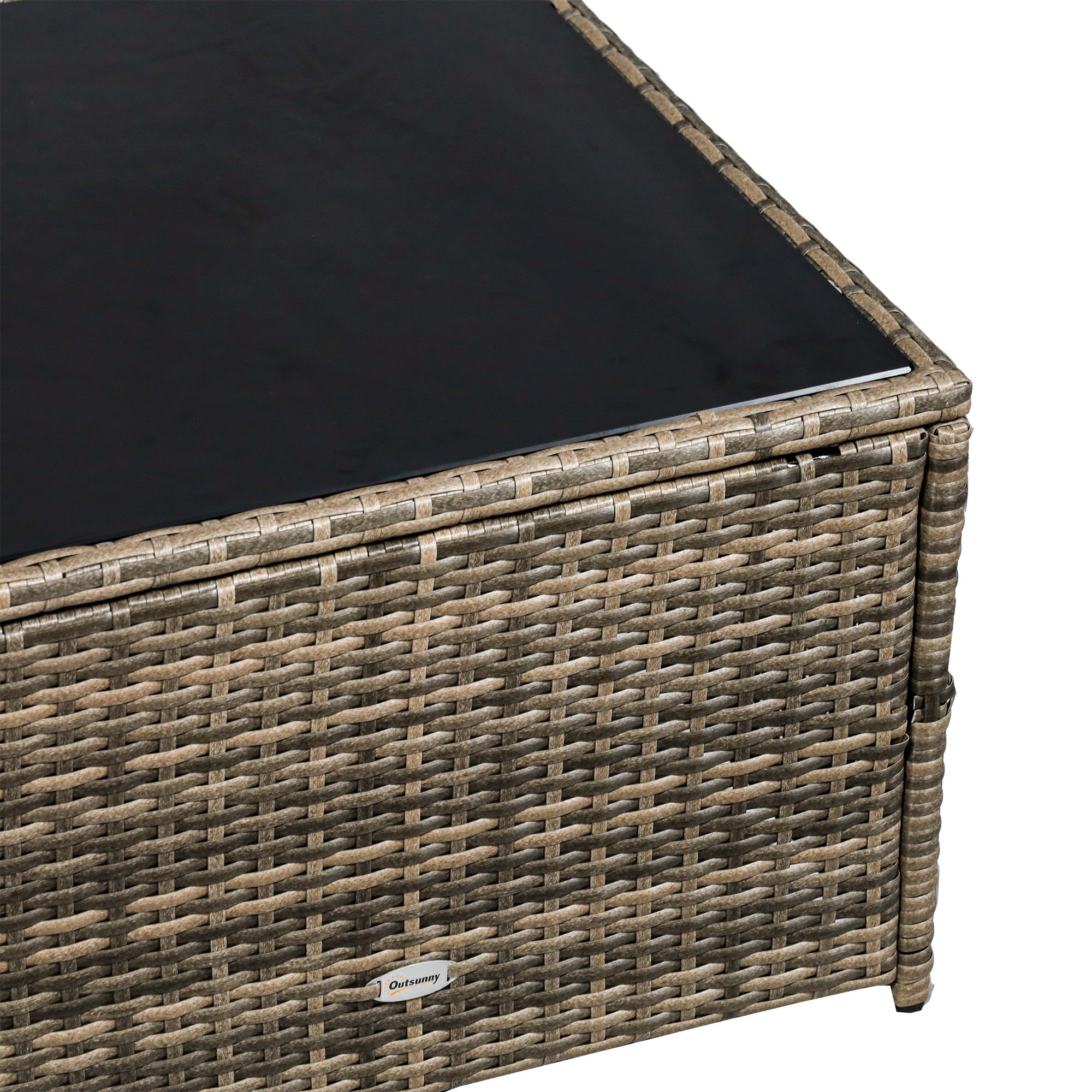 Outsunny 8 Pieces Outdoor PE Rattan Sofa Set with Cushions, Patio Garden Furniture Sets with Glass Top Coffee Table, Storage Corner Table, Mixed Brown 