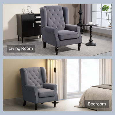 HOMCOM Wingback Accent Chair, Retro Upholstered Button Tufted Occasional Chair for Living Room and Bedroom, Charcoal Grey 
