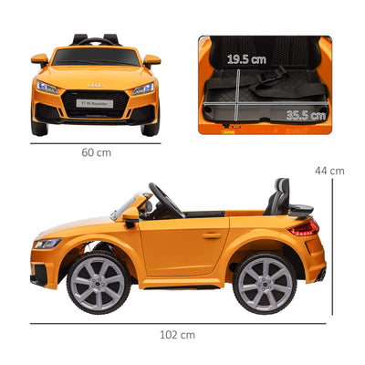 HOMCOM Kids Licensed Audi TT RS Ride-On Car 12V Battery w/ Remote Suspension Headlights and MP3 Player 3km/h Yellow 