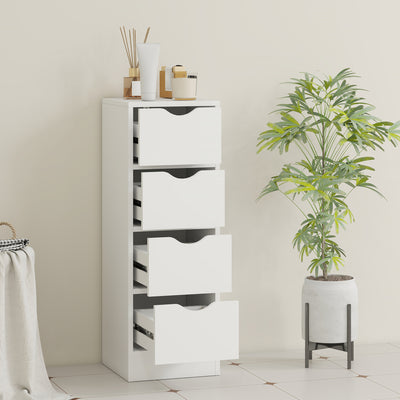 HOMCOM 4-Drawer Bathroom Cabinet, Freestanding Narrow Storage Cabinet with Groove Handles for Small Spaces, White 