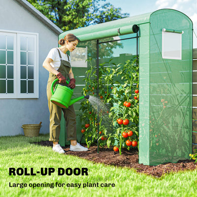 Outsunny Mini Greenhouse, Garden Tomato Growhouse with Roll-Up Door and 2 Mesh Windows, PE Cover, 200 x 75 x 188 cm, Green 