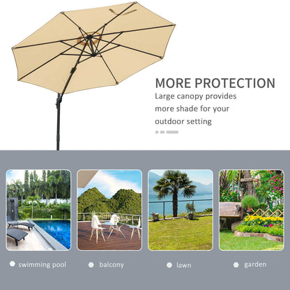 Outsunny Round Umbrella Parasol W/ Tilt 360° Rotation and Hand Crank Cross Base-Beige 