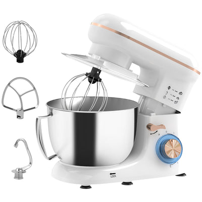 HOMCOM 1300W Kitchen Stand Mixer, with Accessories - White 