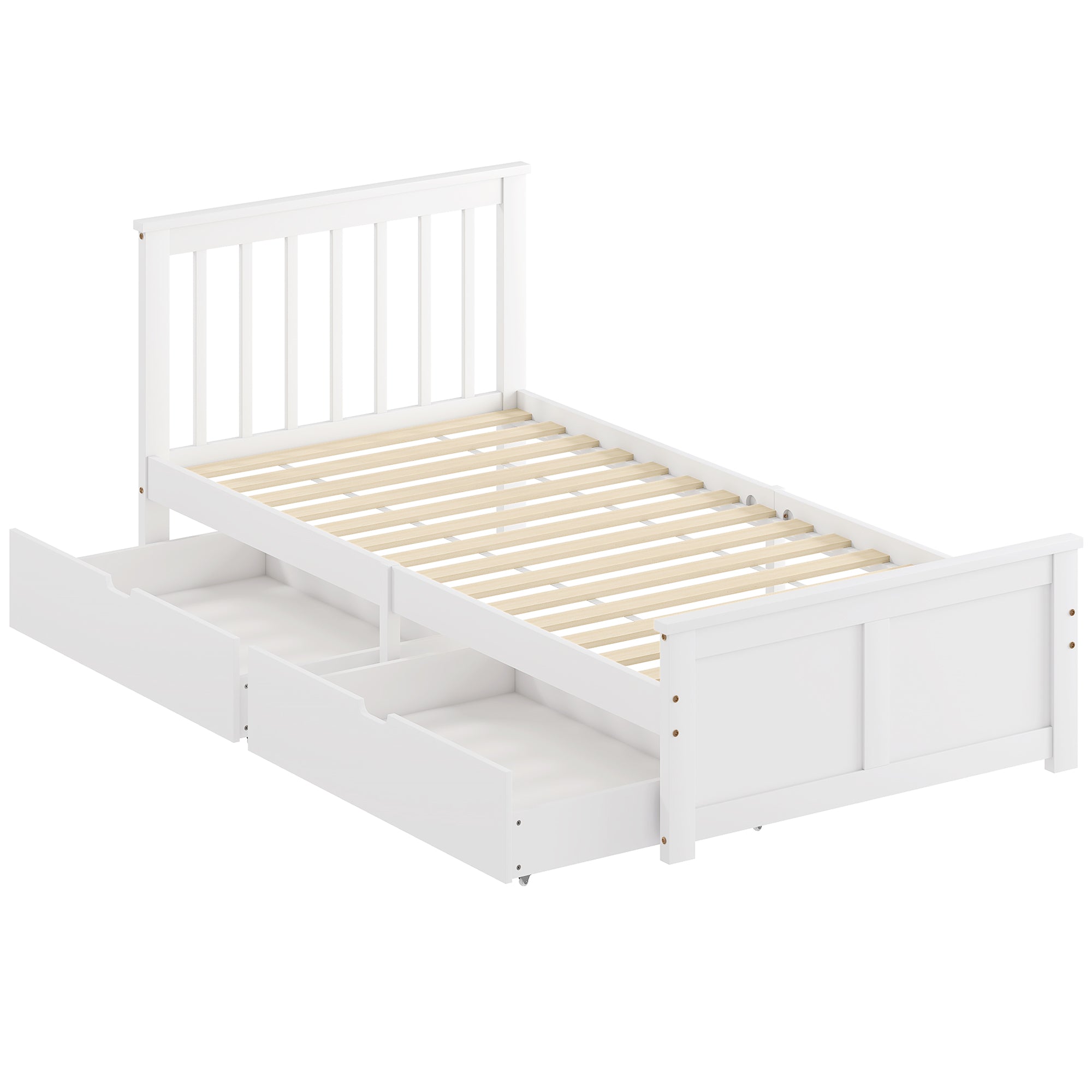 HOMCOM Wooden Single Bed Frame, with Drawers - White 