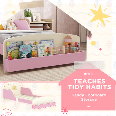 AIYAPLAY Toddler Bed with Storage, Guardrails, Sun Design, for Ages 3-8 Years, Fits 140 x 70cm Mattress, 