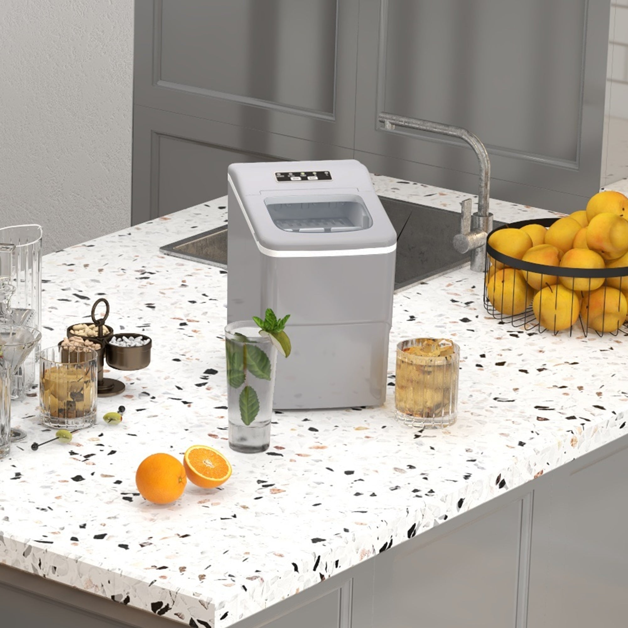 HOMCOM 12kg Countertop Ice Cube Machine, with Scoop - Silver-Tone 