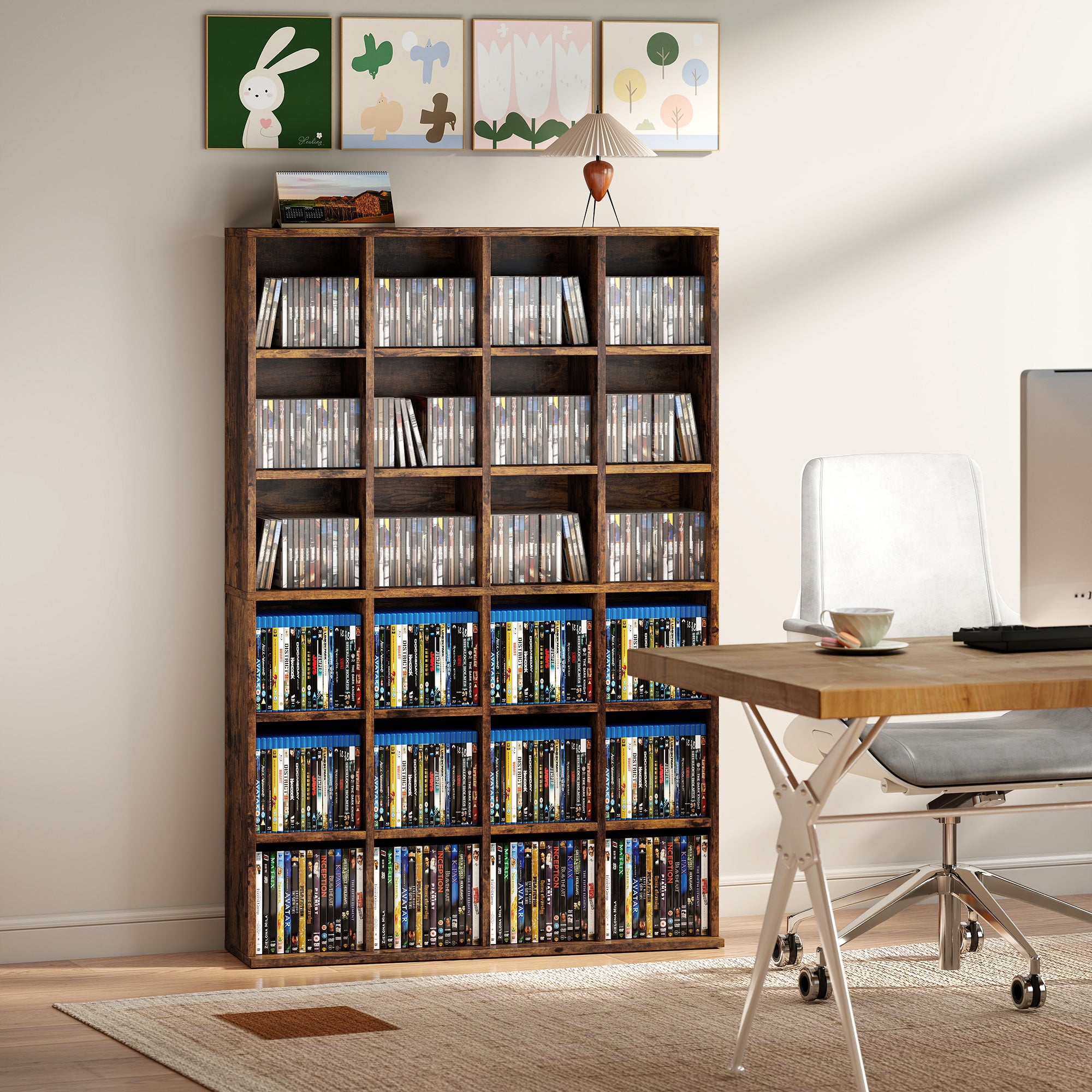 HOMCOM CD Storage Unit with Adjustable Shelves, 89 x 130.5 cm, Rustic Brown 