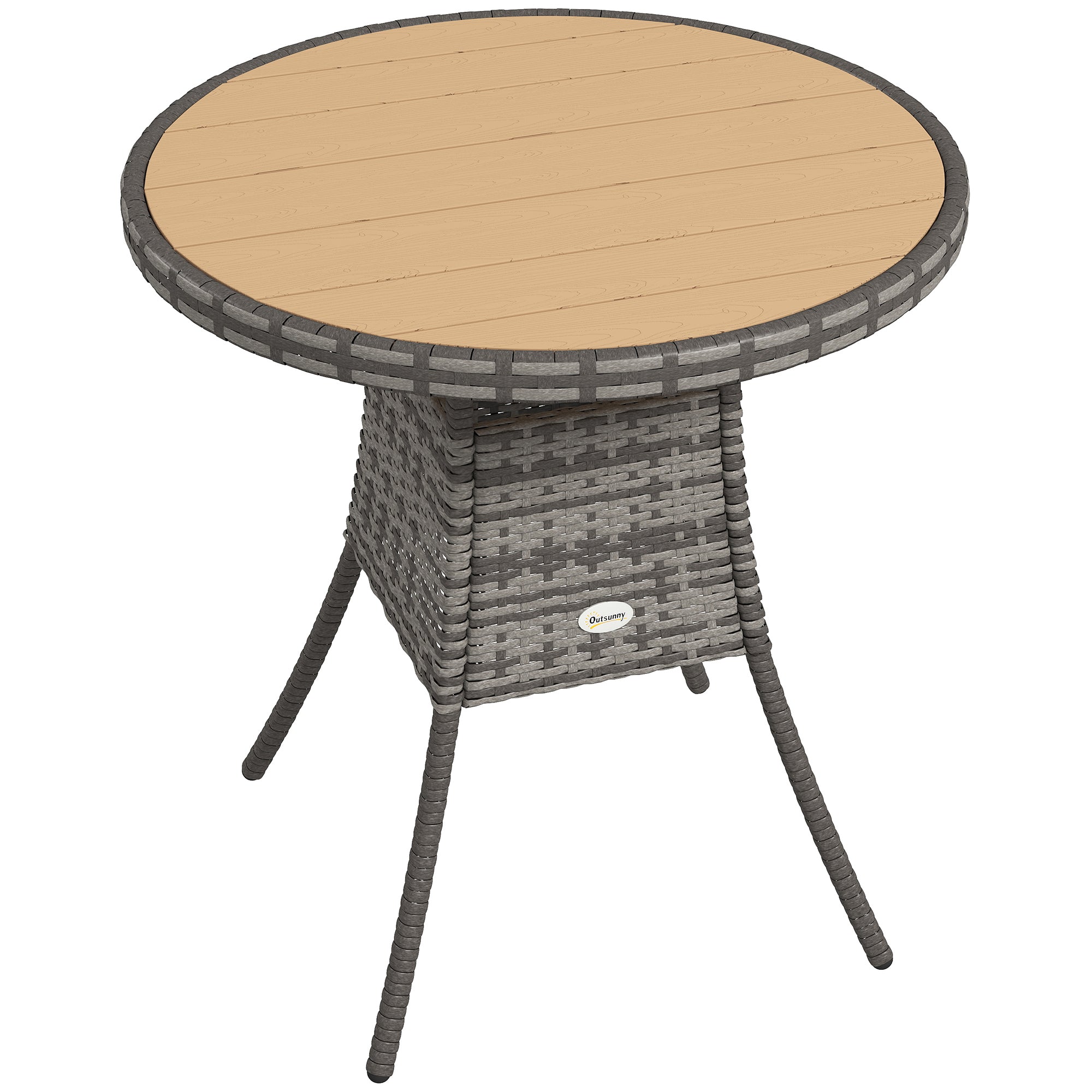 Outsunny 70 cm Wood-Effect Rattan Garden Table - Natural Wood Finish 
