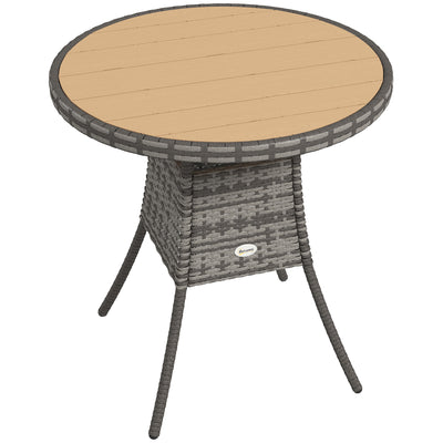 Outsunny 70 cm Wood-Effect Rattan Garden Table - Natural Wood Finish 