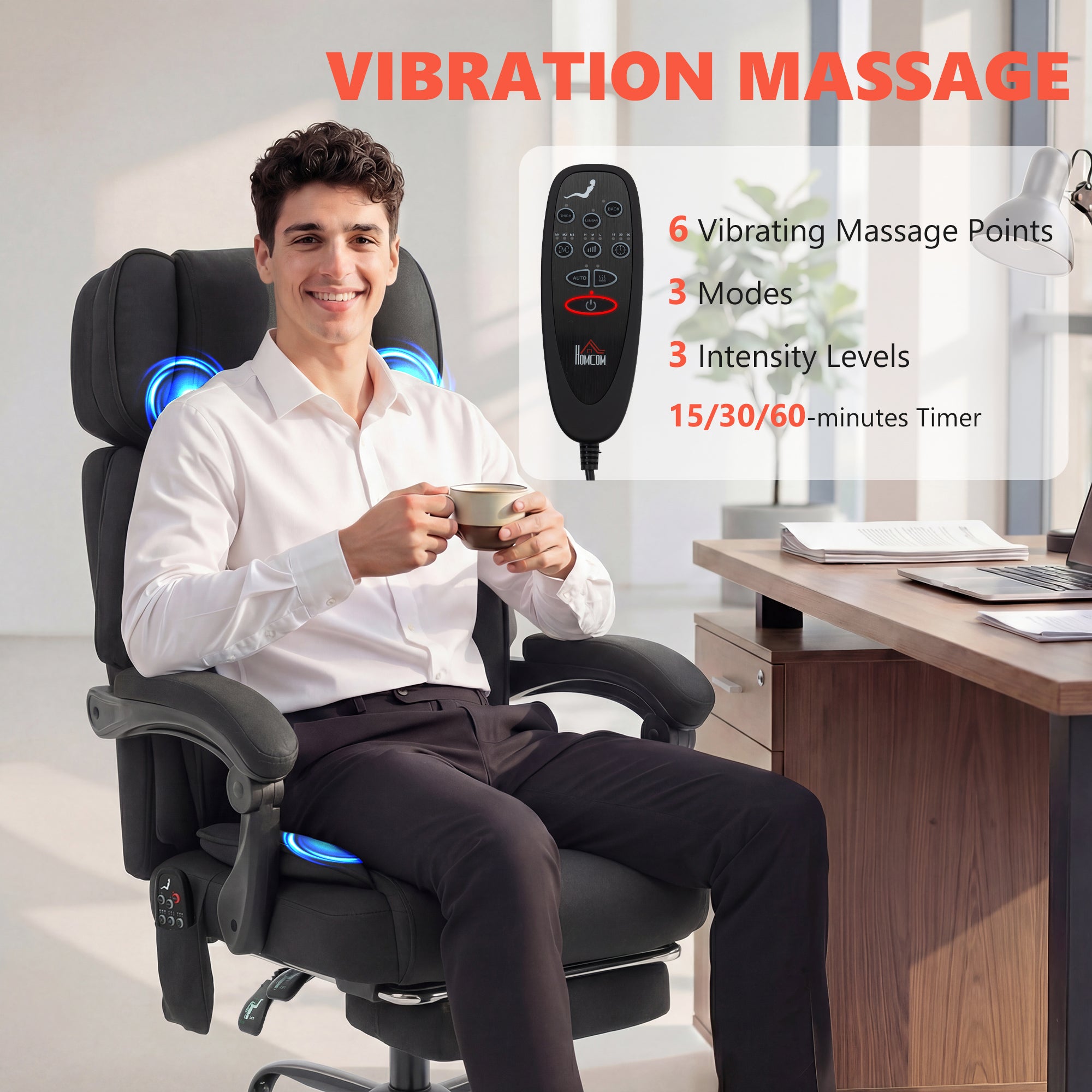 HOMCOM High Back Vibration Massage Office Chair Heated Reclining Computer Chair w/ Adjustable Height, Swivel Wheels, Black 