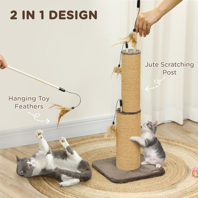 PawHut 78cm 2-in-1 Cat Scratching Post with 3 Toy Feathers, Brown 