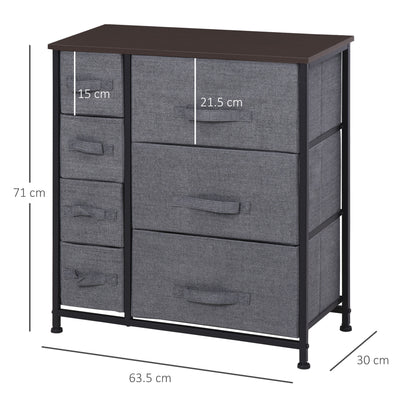 HOMCOM Chest of Drawers with 7 Drawers, Fabric Drawers with Large Storage Space, Drawers Dresser with Metal Frame, Adjustable Feet for Bedroom Living Room, Dark Grey 