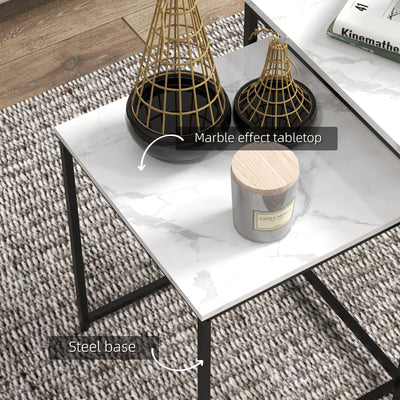 HOMCOM Three Nest of Tables, Marble Effect Finish 