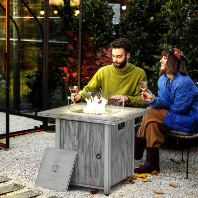 Outsunny 71cm 50,000 BTU Gas Fire Pit Table with Cover and Glass Screen - Grey 