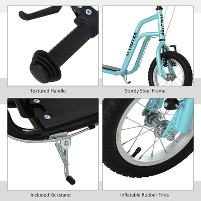 HOMCOM Stunt Scooter, Kids Scooter, 12'' Rubber Tyre Kick Scooter with Adjustable Handlebar, Dual Brakes, Blue 