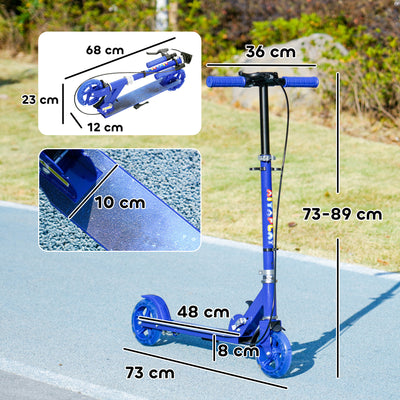AIYAPLAY Scooter for Kids Ages 3-8 with Adjustable Handle, 2 Light up Wheels, Handbrake & Rear Brake for Girls and Boys, Blue 