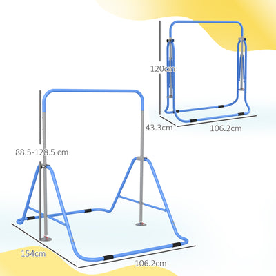 HOMCOM Kids Gymnastic Bar, with Adjustable Height, Foldable Horizontal Bars - Blue 