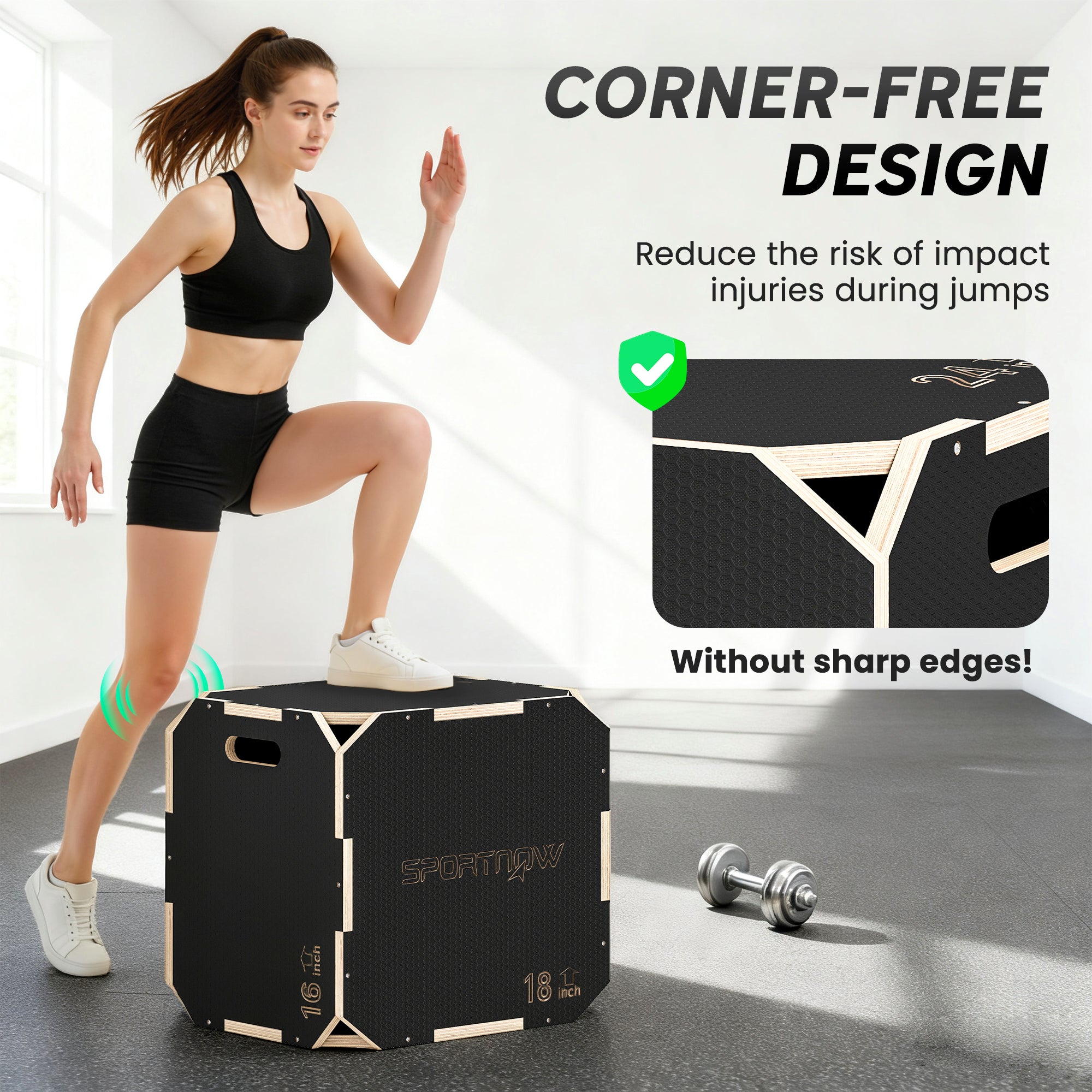 SPORTNOW Non-Slip Plyo Box, Corner-free Wooden Jump Box, 41 x 51 x 48 cm 