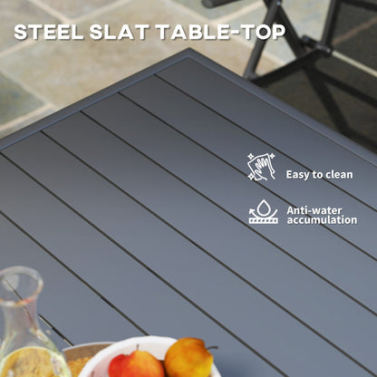 Outsunny Square Garden Table with Slat Top, Steel Frame, Outdoor Table for 4 Person, 80 x 80 x 74 cm, Grey 