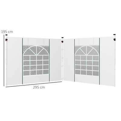Outsunny Gazebo Side Panels, 2 Pack Sides Replacement, for 3x3(m) or 3x6m Pop Up Gazebo, with Windows and Doors, White 