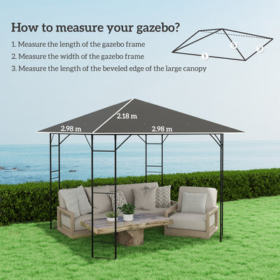 Outsunny 3 x 3(m) Gazebo Canopy Replacement Cover, Garden Gazebo Roof Replacement with Drain Holes, Water Resistant PVC Coating, 370g/\'e3\'8e\'a1, UPF30+, TOP COVER ONLY, Grey 