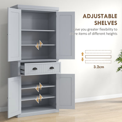 HOMCOM Multi-Storage Mid-Century Kitchen Cabinet - Grey 