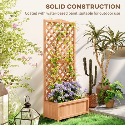 Outsunny Wooden Planter with Trellis, Freestanding Raised Bed for Garden with Lattice, Outdoor Planter Box for Climbing Plants, Vines, Flowers, 76 x 36 x 170 cm, Natural 