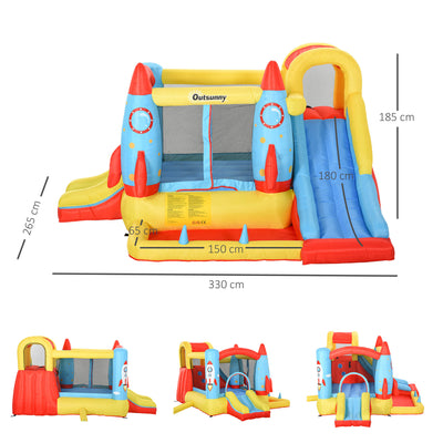 Outsunny Bounce Castle Inflatable Trampoline Slide Pool Rocket Design 3.4 x 2.8 x 1.85m 