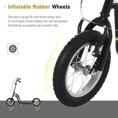 HOMCOM Teen Kids Stunt Scooter w/ Adjustable Handlebar, 12 Inch Rubber Tyres, Dual Brakes, Black 