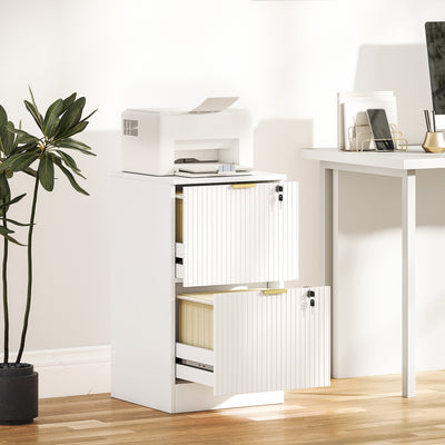 HOMCOM Filing Cabinet, Fluted Vertical File Cabinet with 2 Lockable Drawers and Hanging Rails, White 