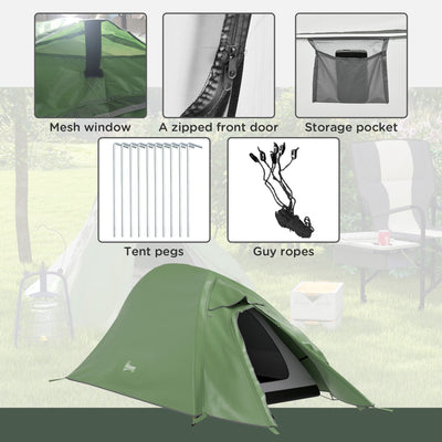 Outsunny Double Layer Camping Tent, 1-2 Man Backpacking Tent with Carry Bag, 2000mm Waterproof and Lightweight, Green 