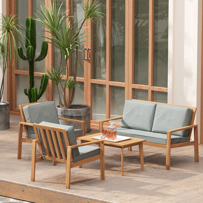 Outsunny 4-Piece Wooden Garden Furniture Set with Cushions - Teak 