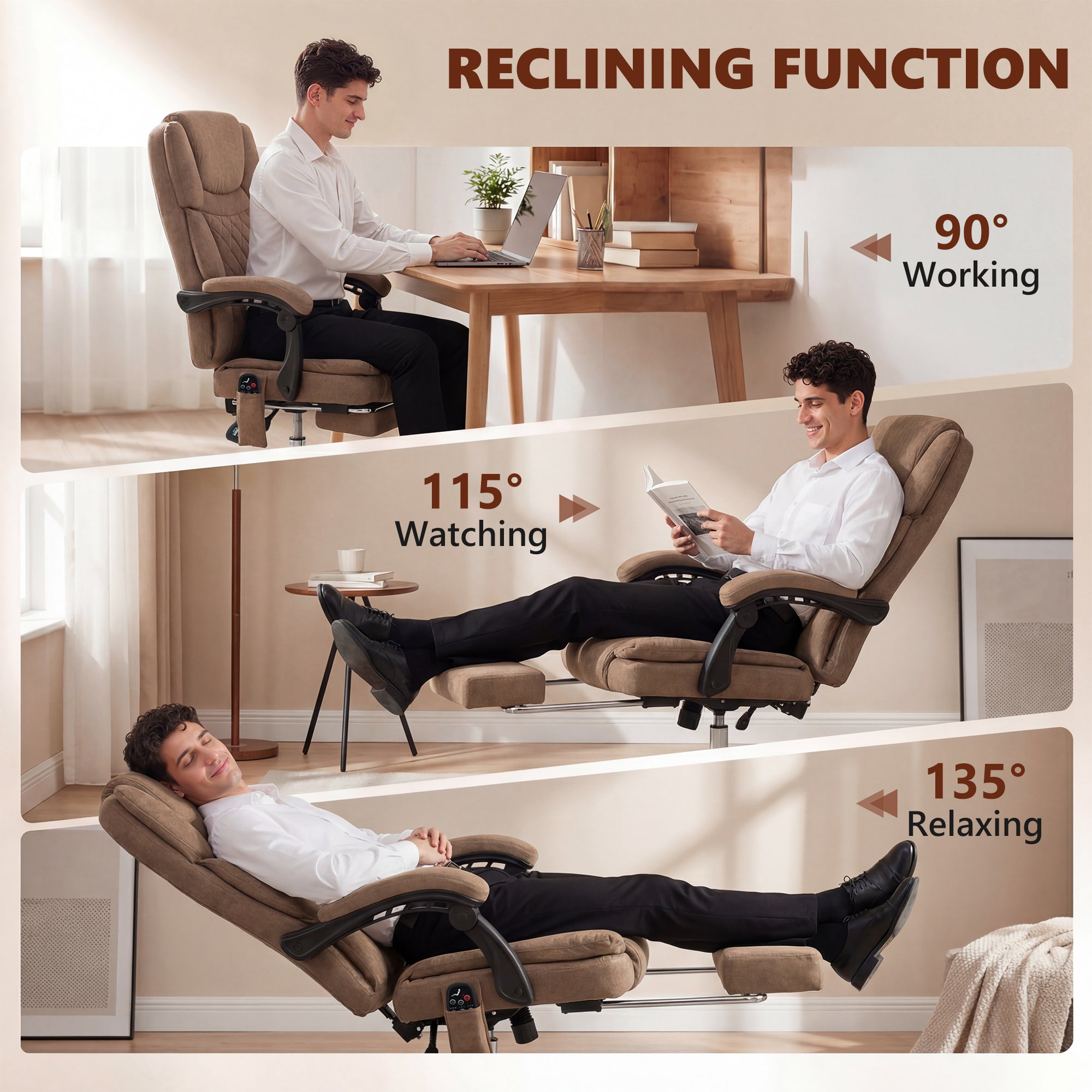 HOMCOM Office Chair with 6-Point Vibration Massage and Heat, Executive Computer Desk Chair with High Back, Reclining, Brown 