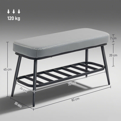 HOMCOM PU Leather Shoe Storage Bench - Grey 
