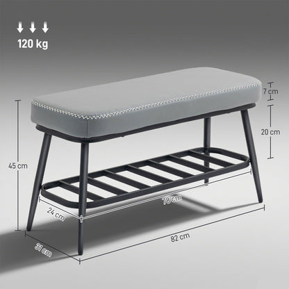 HOMCOM PU Leather Shoe Storage Bench - Grey