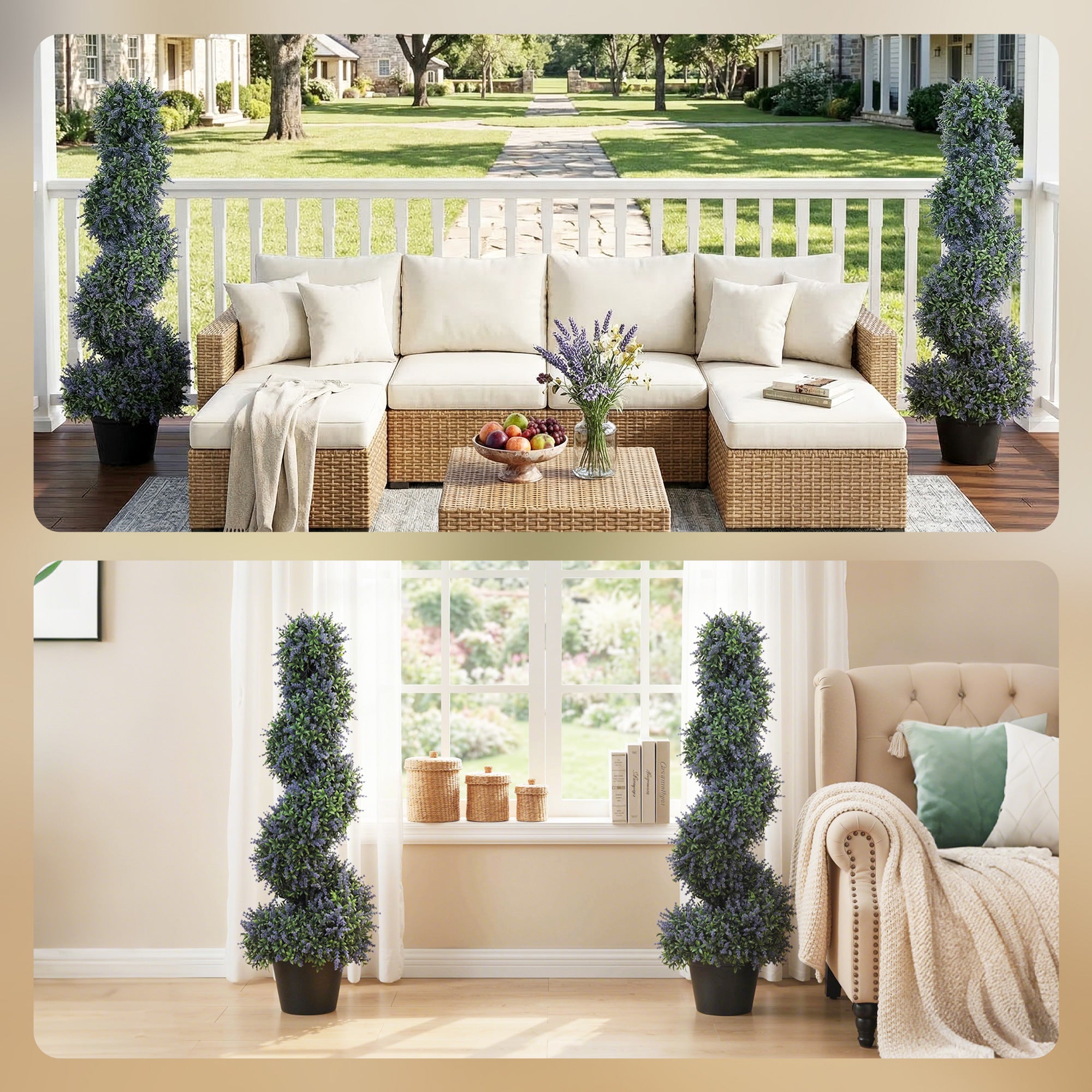 HOMCOM Artificial Lavender Topiary Tree Set of 2, UV Resistant Fake Plants in Pot for Indoor Outdoor Decor, 90 cm, Purple 