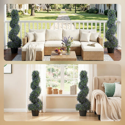 HOMCOM Artificial Lavender Topiary Tree Set of 2, UV Resistant Fake Plants in Pot for Indoor Outdoor Decor, 90 cm, Purple 