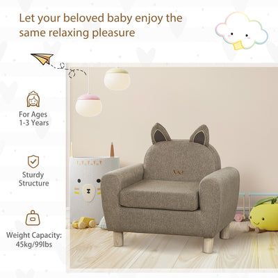 HOMCOM Kids Sofa Toddler Chair Children Armchair for Preschool Bedroom Playroom with Ear Modeling Wood Brown 