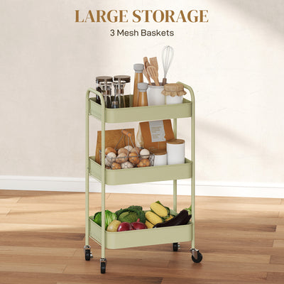 HOMCOM Three-Tier Steel Storage Trolley - Green 