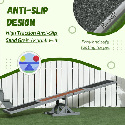 PawHut Wooden Pet Seesaw for Big Dogs, Dog Agility Equipment with Anti-Slip Surface - Grey 