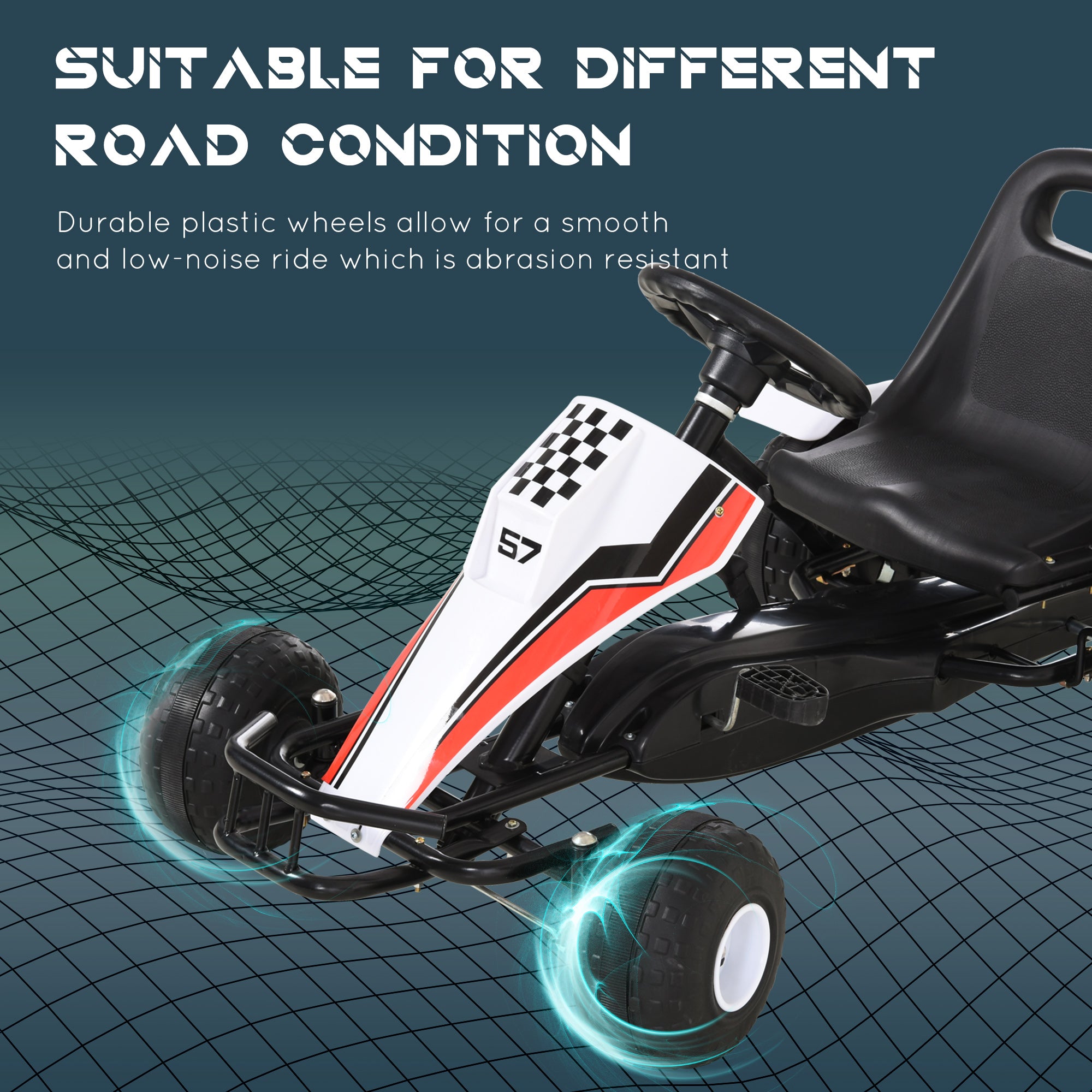HOMCOM Kids Children Pedal Go Kart Manual Ride On Car w/ Brake Gears Steering Wheel Adjustable Seat 4 Smooth Wheels Racing-Style White 104 x 66 x 57 cm 