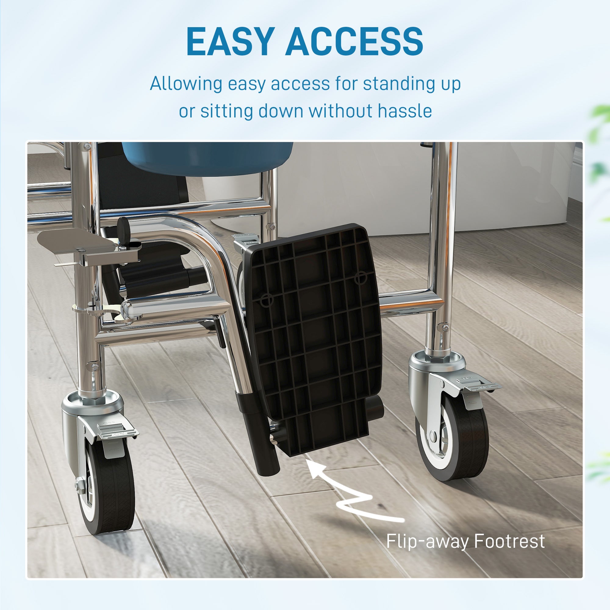 HOMCOM Rolling Shower Wheelchair for Seniors, Bedside Commode Chair with Locking Wheels, Seat, Backrest, Arms, Grey 