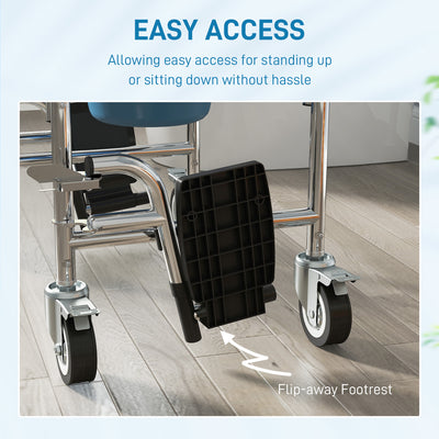 HOMCOM Rolling Shower Wheelchair for Seniors, Bedside Commode Chair with Locking Wheels, Seat, Backrest, Arms, Grey 