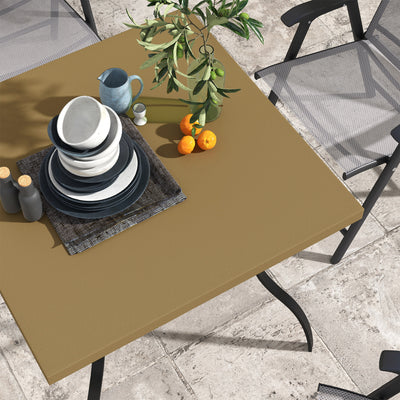 Outsunny Four-Seater Steel Garden Table, with Parasol Hole - Brown/Black 