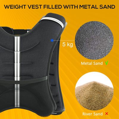 HOMCOM 5KG Weighted Vest, Running Weight Vest with Adjustable Straps, Convenient Pocket and Reflective Strips, for Men and Women Cardio Exercise Strength Training Workout 