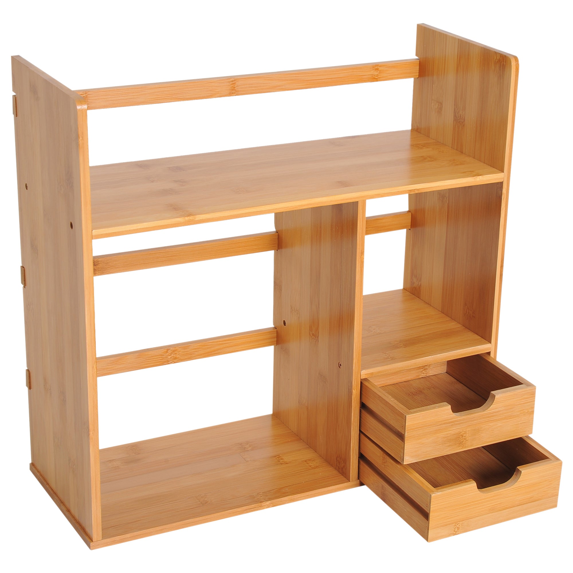 HOMCOM Desk Organiser Compartments Desktop Bookshelf Stationery Storage Shelf Document File Holder with 2 Drawers 2-way Reversed Use Bamboo 