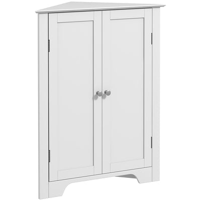 kleankin Triangle Bathroom Cabinet, Corner Bathroom Storage Unit with Adjustable Shelf and Recessed Door, Free Standing, White 