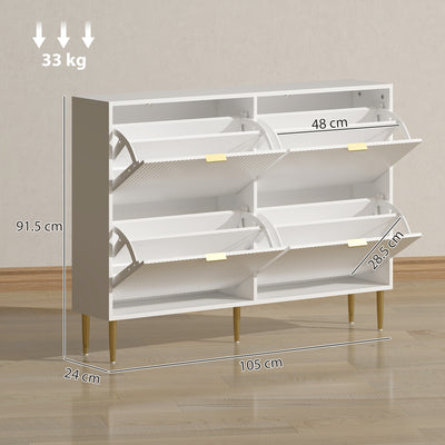 HOMCOM Narrow Shoe Cabinet with 4 Flip Drawers - White 