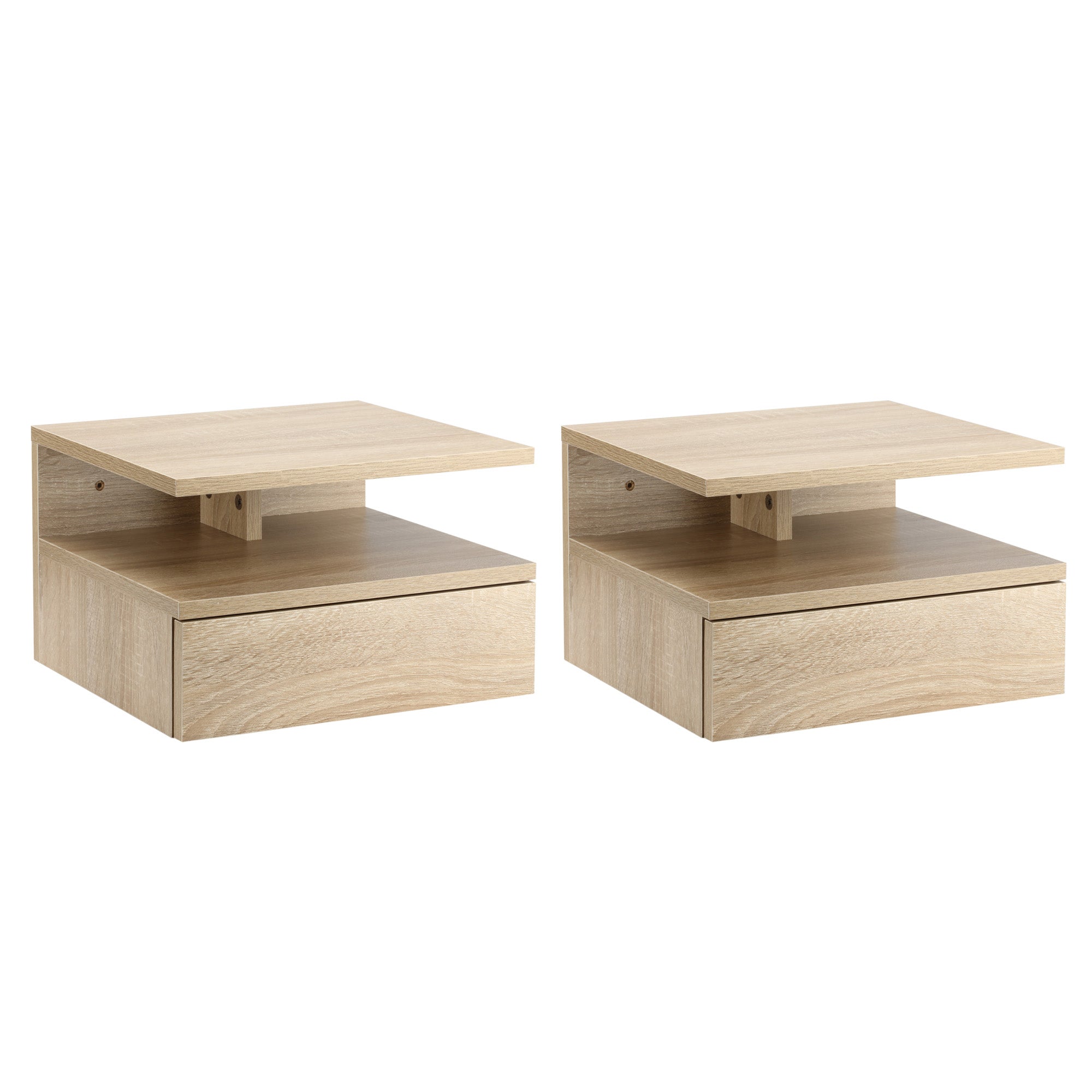 HOMCOM Set of Two Floating Bedside Tables - Oak Tone 