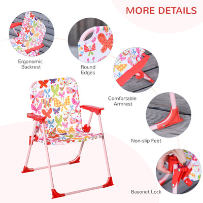 Outsunny Kids Outdoor Bistro Table and Chair Set Butterfly Pattern Garden Patio Backyard with Removable & Height Adjustable Parasol 